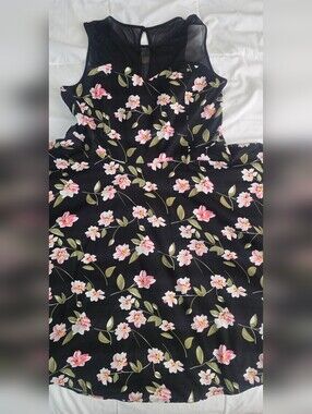 Belsira - Black Floral Dress with Pink and Yellow Blooms